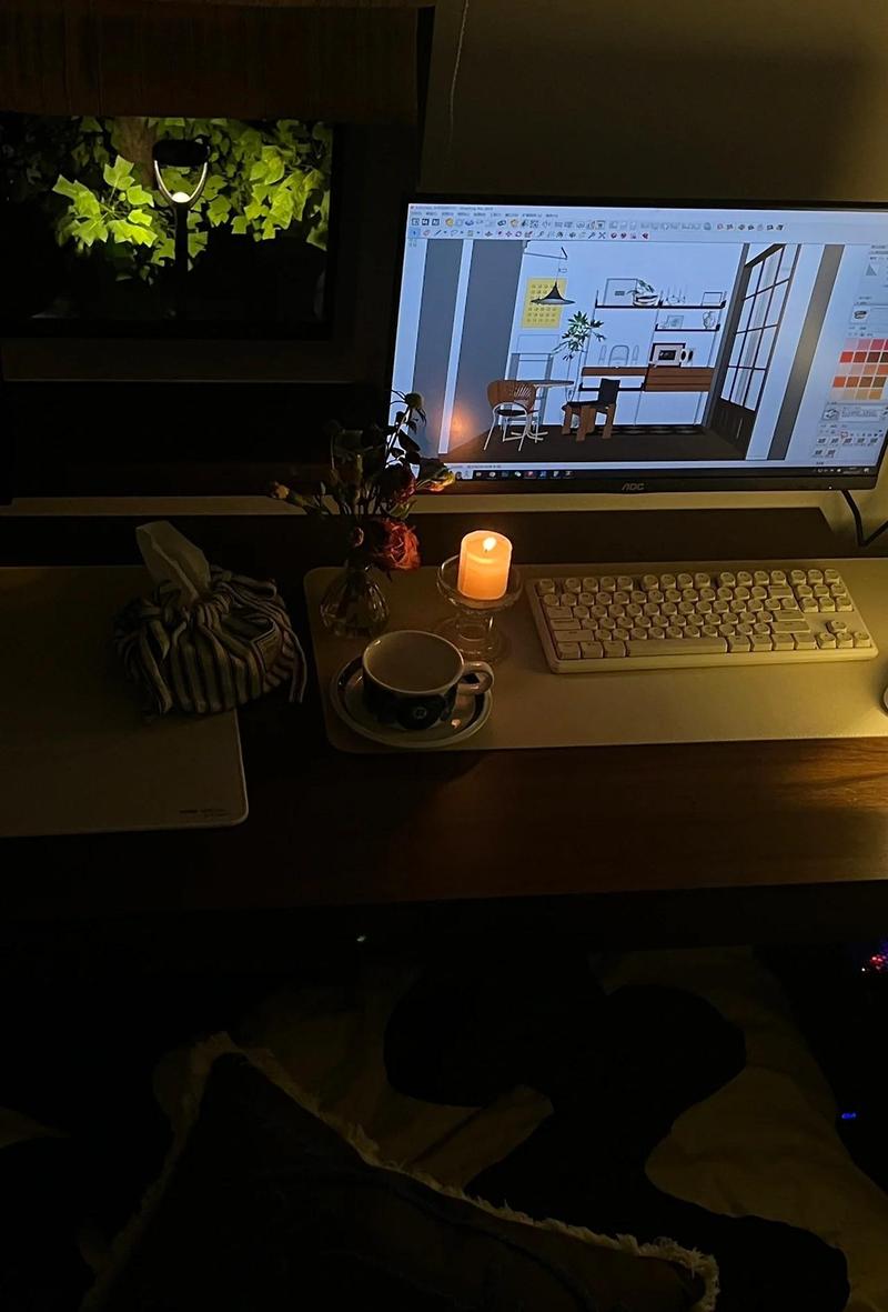 单身年轻人出租屋深夜加班书桌
