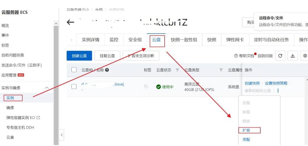云服务器控制台存储扩容操作界面截图
