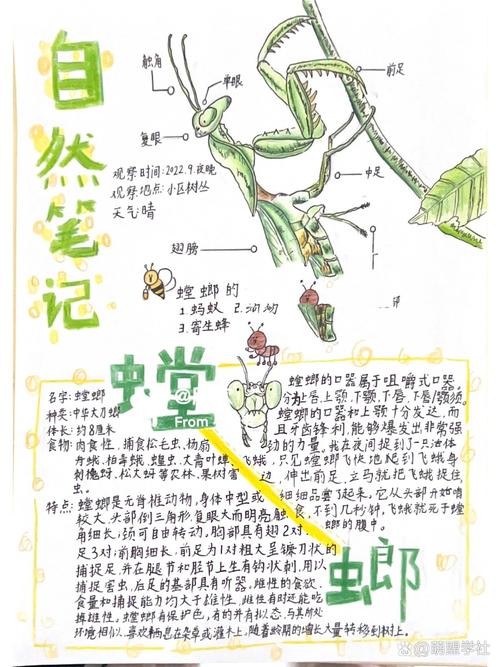孩子在家养螳螂做自然观察笔记