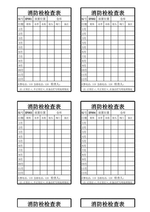 写字楼公共区域消防栓检查登记卡