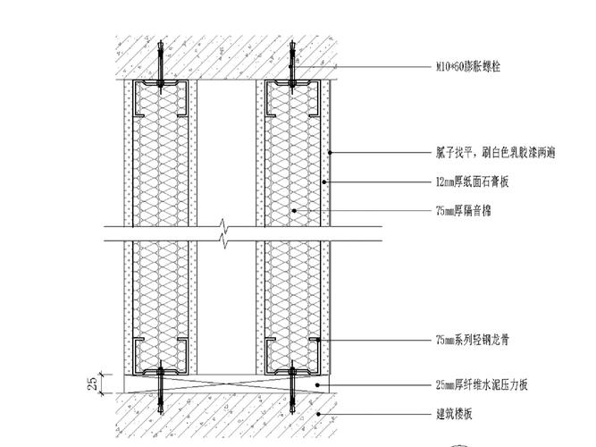 轻体砖砌筑隔墙隔音棉填充施工图