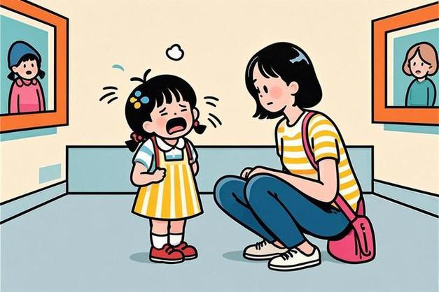 妈妈蹲下对孩子说自己的童年糗事插画
