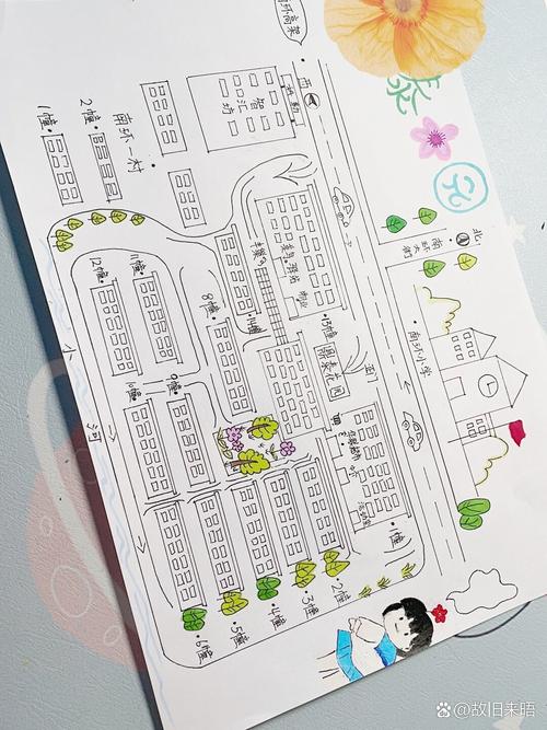 孩子手绘的社区秘密探险地图
