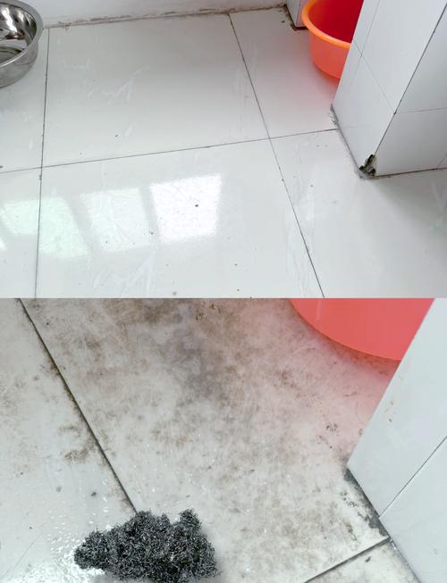 阳台瓷砖缝发黑清洁前后对比图