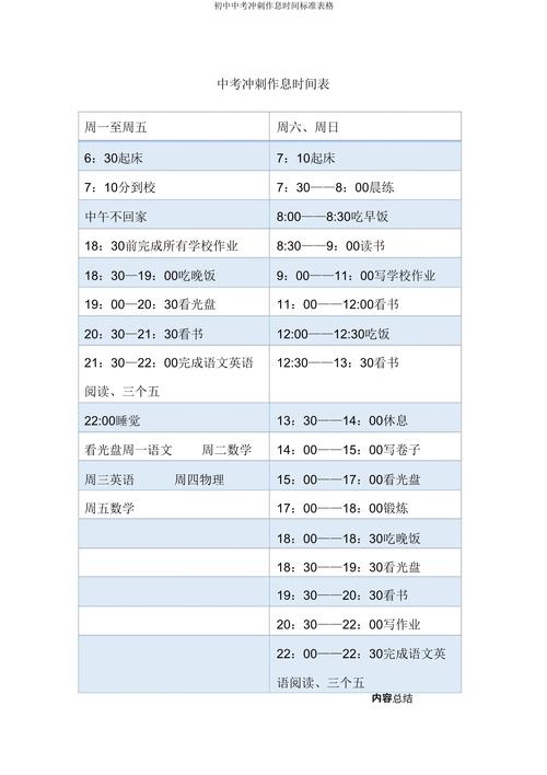 初三考生最后三个月备考作息表示例