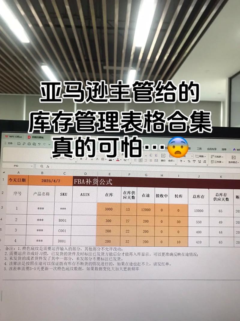 亚马逊后台库存管理表格截图