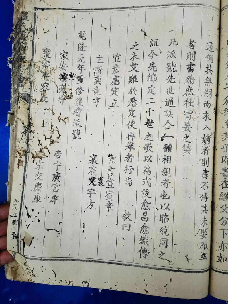 民间收藏受潮泛黄损坏的旧家谱