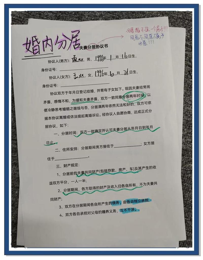 夫妻分居财产纠纷咨询手写记录