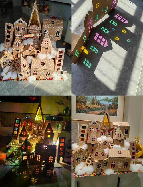 纸箱彩色玻璃纸光影小屋亲子DIY