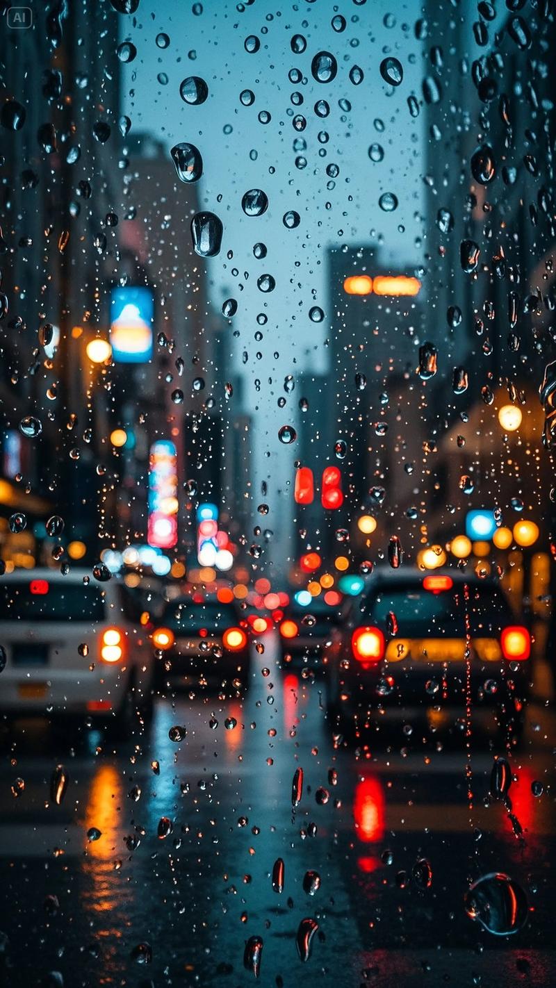 雨夜城市积水倒影霓虹灯