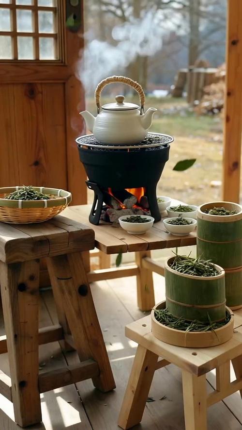 南漳荆山茶农山涧茶棚煮茶场景