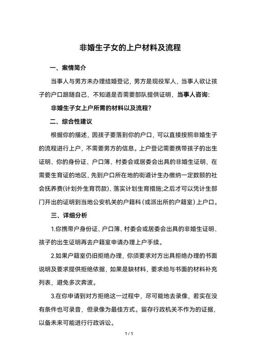 非婚生子户口办理流程告知单