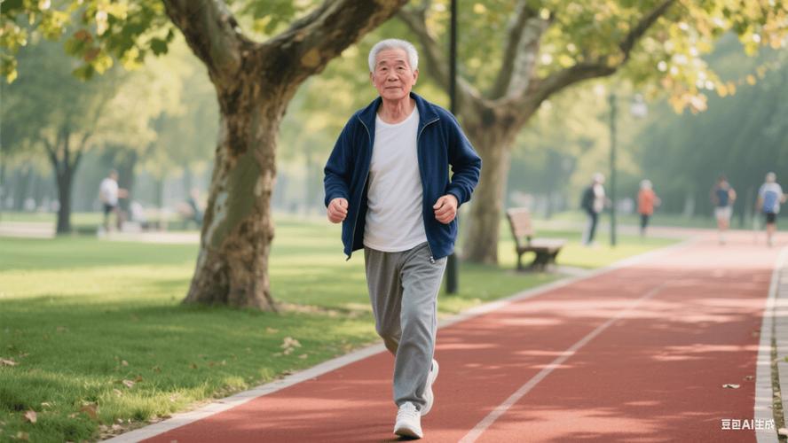 动脉硬化人群公园快走有氧运动实拍图