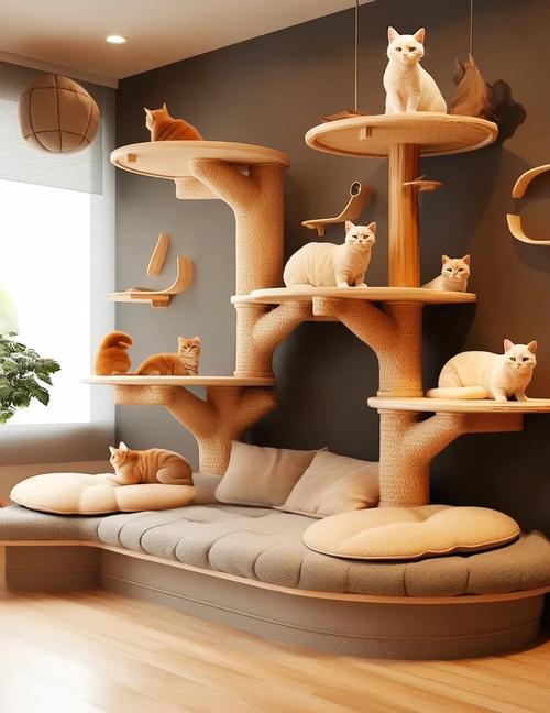 猫爬架和猫玩具的室内环境