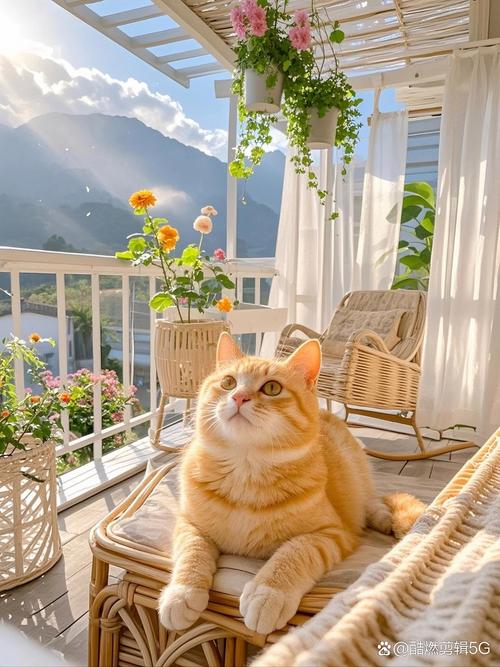 小区单元门口老人摇椅上的橘猫