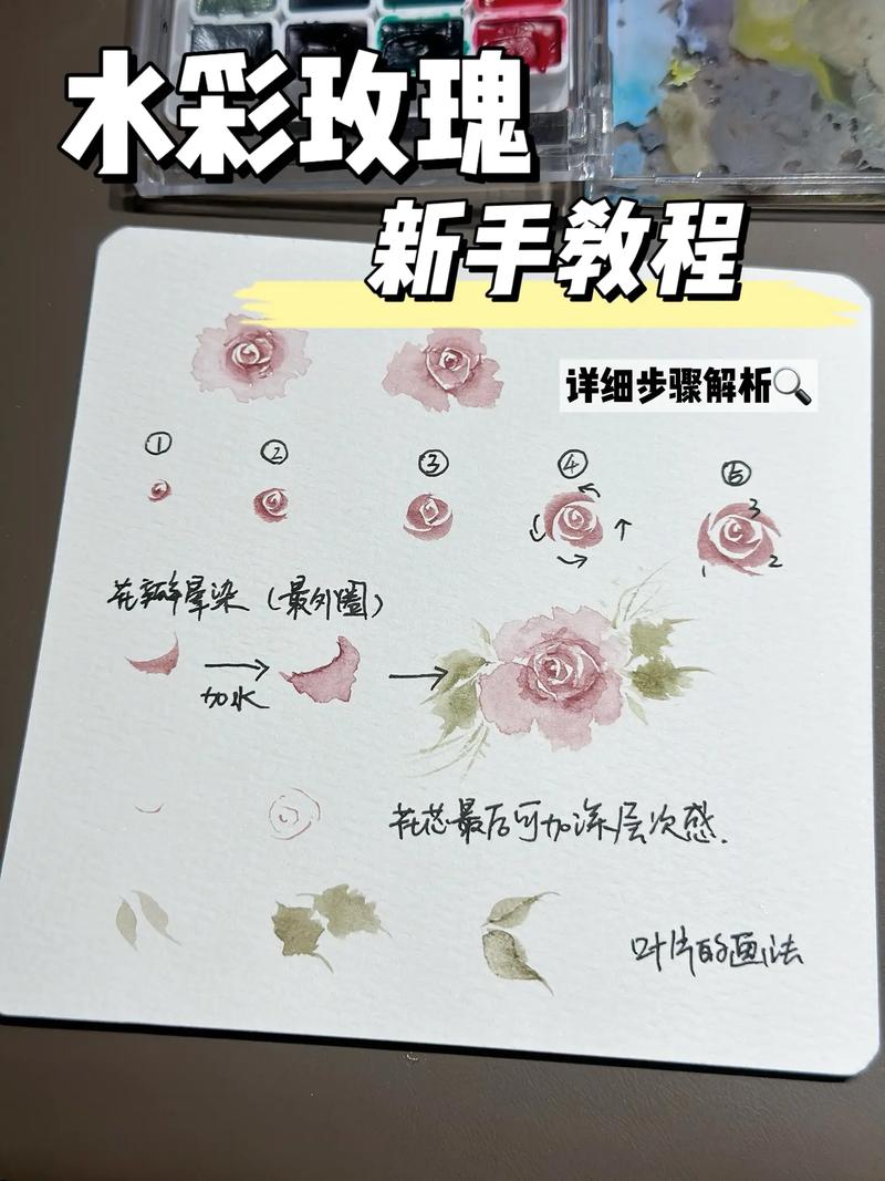 手工水彩花谱记录过程材料