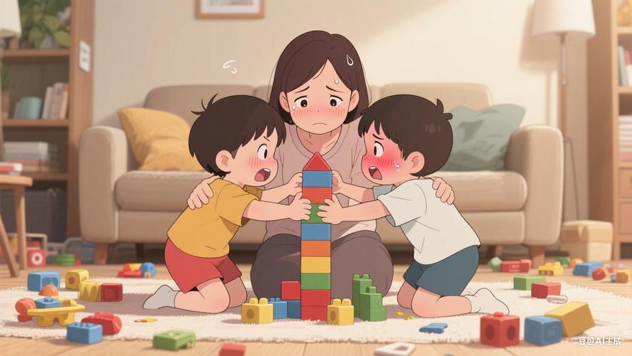 二孩家庭姐姐嫉妒弟弟抢玩具实景图