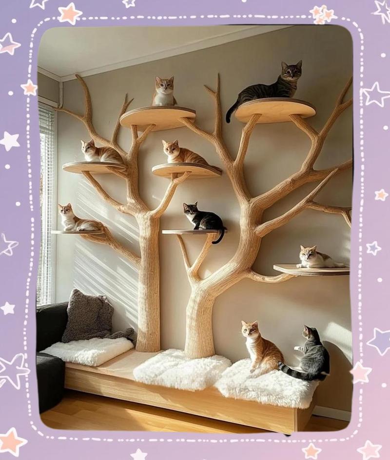 靠墙放置的家用猫爬架猫咪睡觉实拍