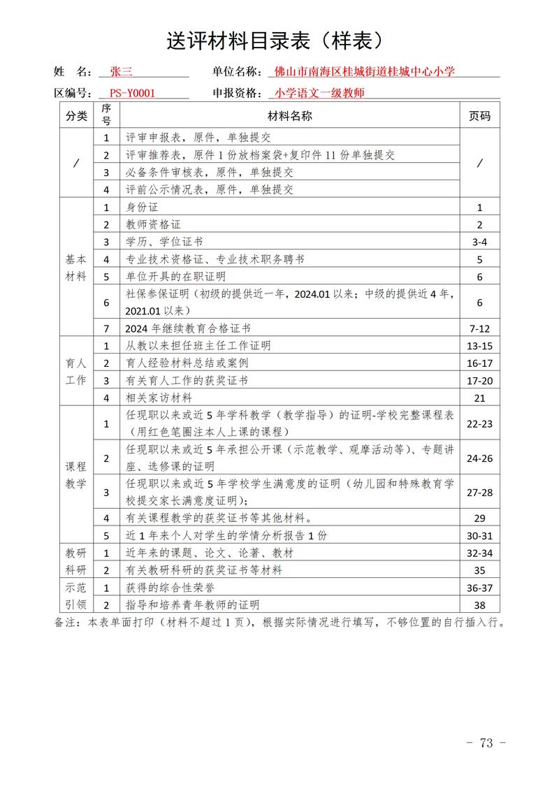 教师职称评审材料准备明细清单