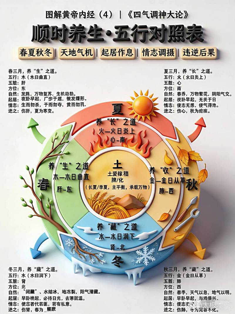 传统中医四季起居养生示意图