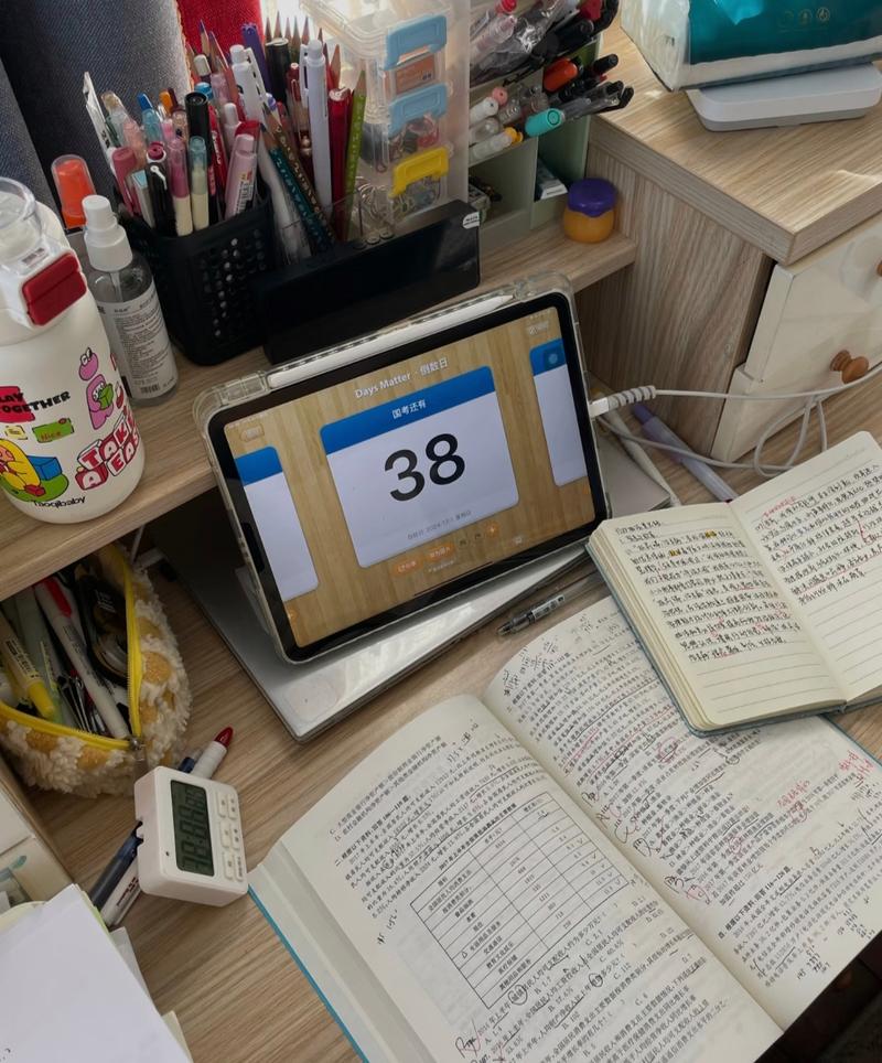 考研学生书桌错题本摆放实拍