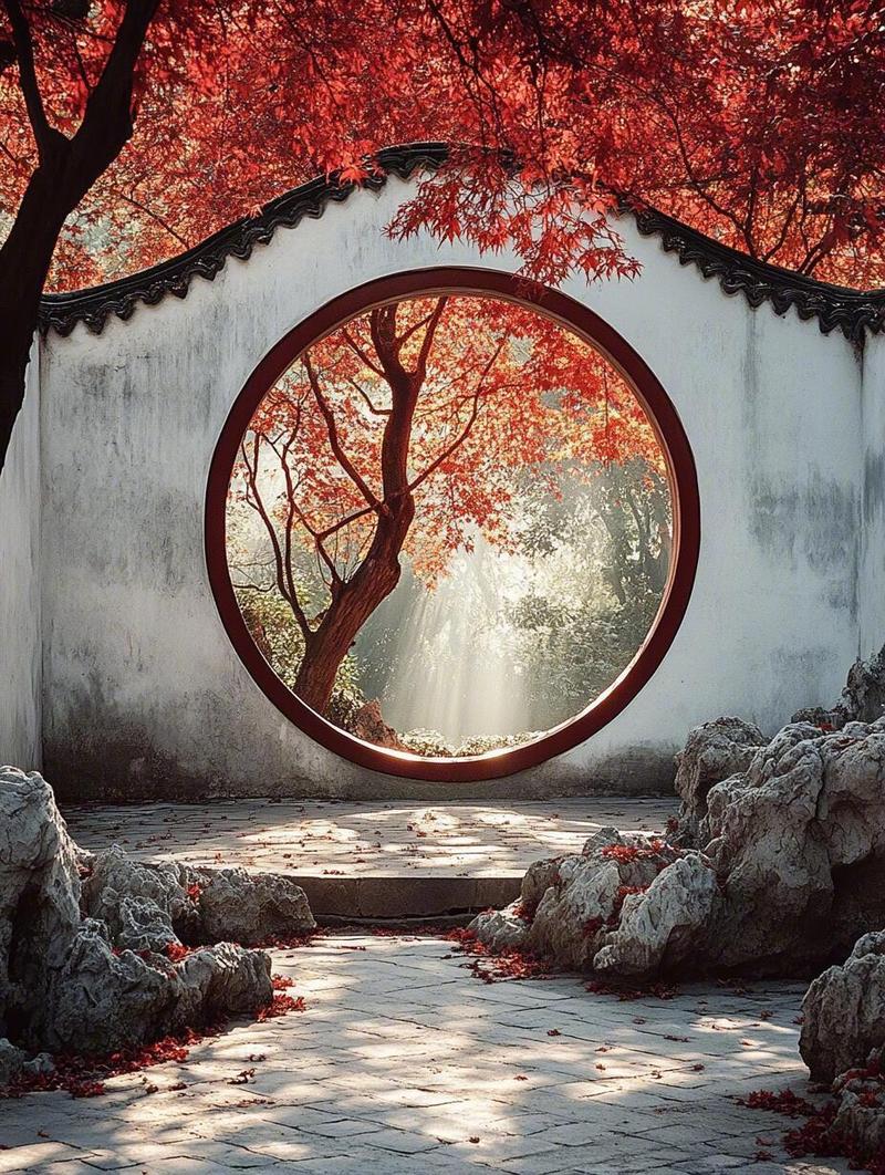 个园月洞门光影