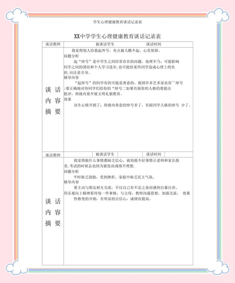 中学生人物访谈问题记录表模板
