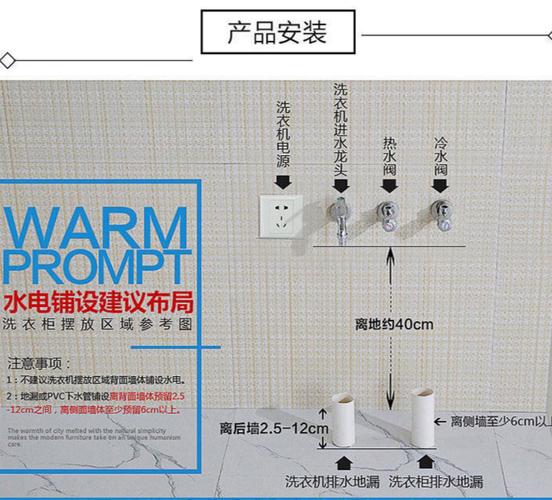 阳台洗衣机预留位与机身空隙标注示意图