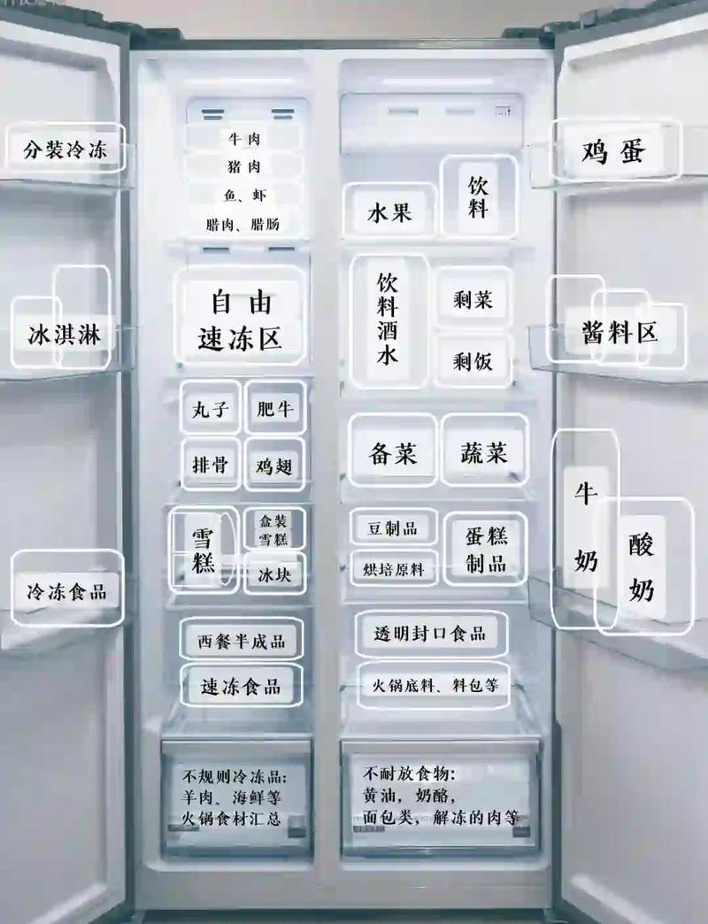 家用冰箱温度分区收纳示意图