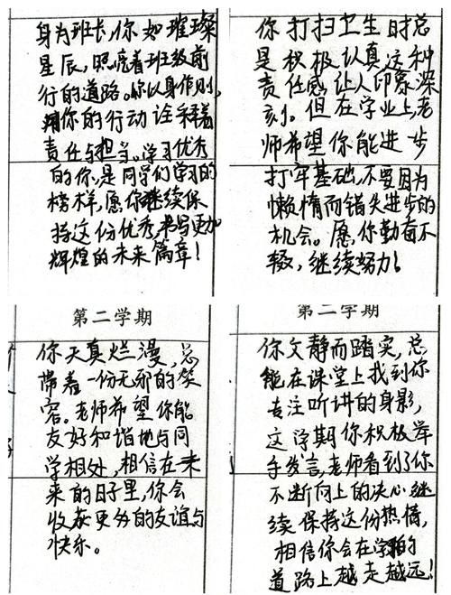 学生成长手册手写评语页