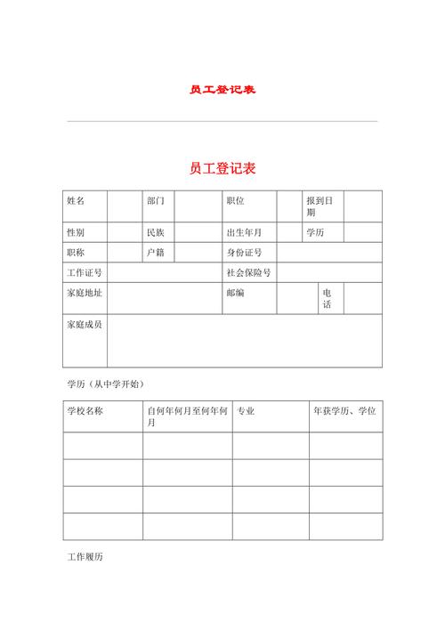 工业企业员工过敏史登记纸质表格