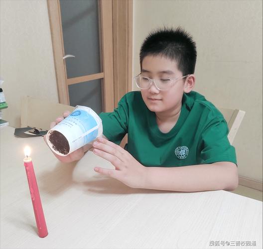 孩子用手电筒照射立体几何模型观察投影形状现场图