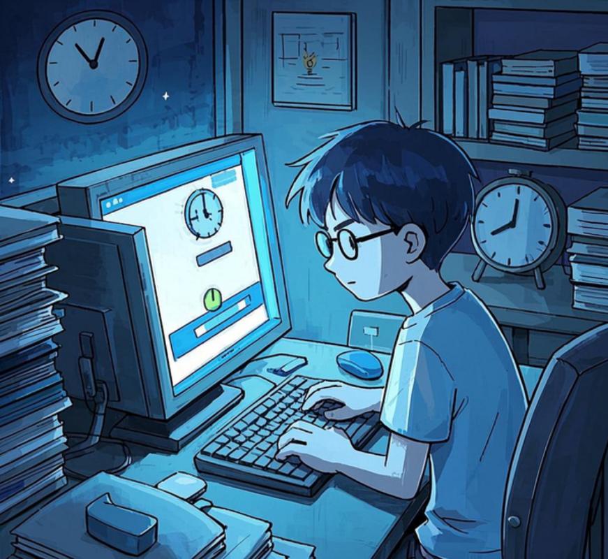内容创作者熬夜赶日更电脑屏幕图