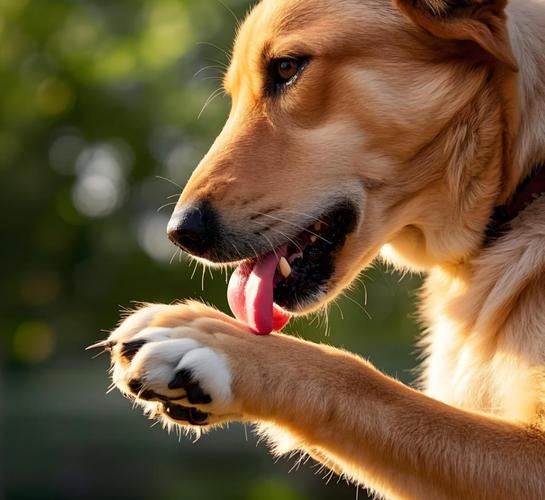 金毛犬深情舔主人手掌特写