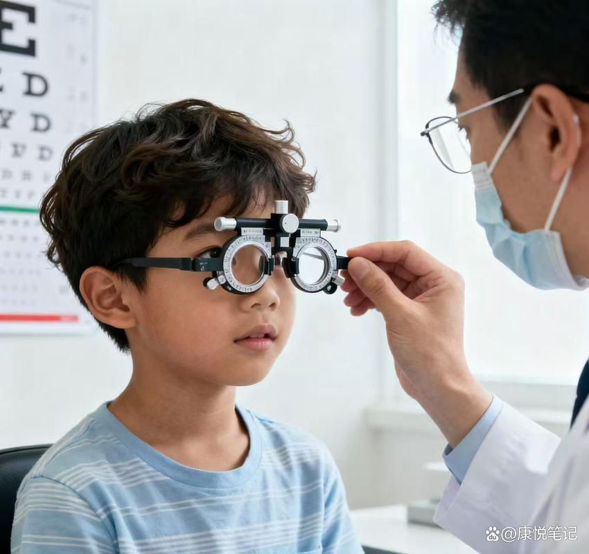 孩子在医院做散瞳验光检查