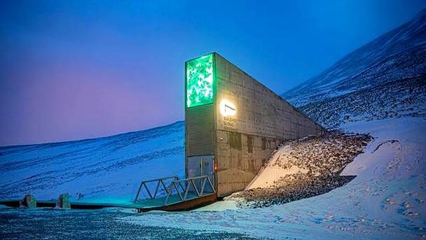 挪威斯瓦尔巴全球种子库外部雪景