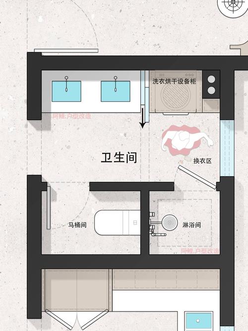 三分离卫生间布局俯视示意图