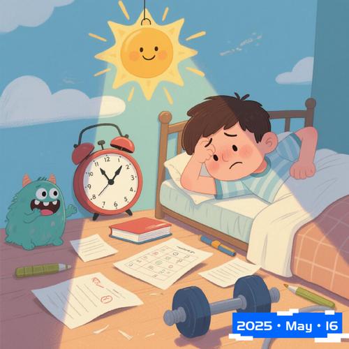 自由职业者清晨焦虑闹钟插画
