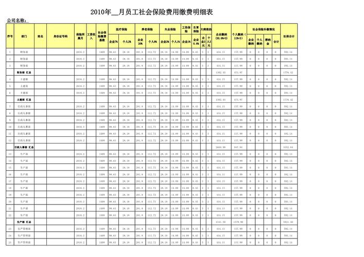 自由职业者个人社保缴费记录表格