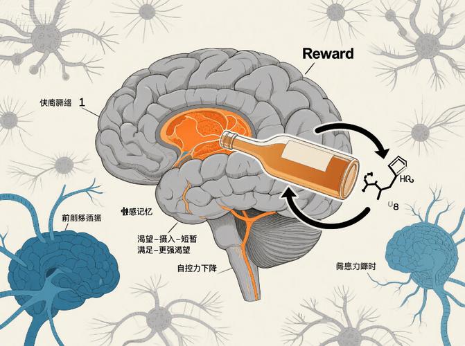 大脑多巴胺分泌机制与成瘾行为示意图