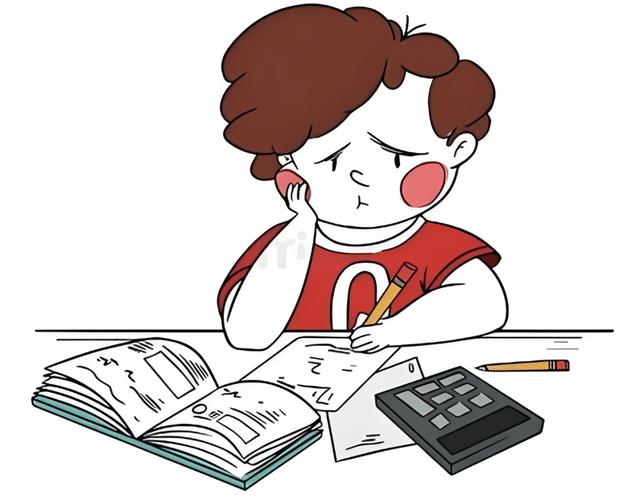 小学生写重复性作业疲惫的表情