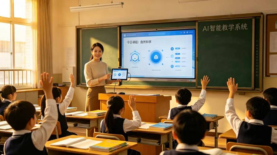 教师使用智能教学系统与学生互动的课堂