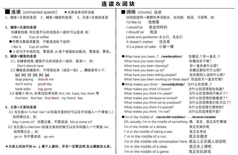 英语连读弱读对比训练图表