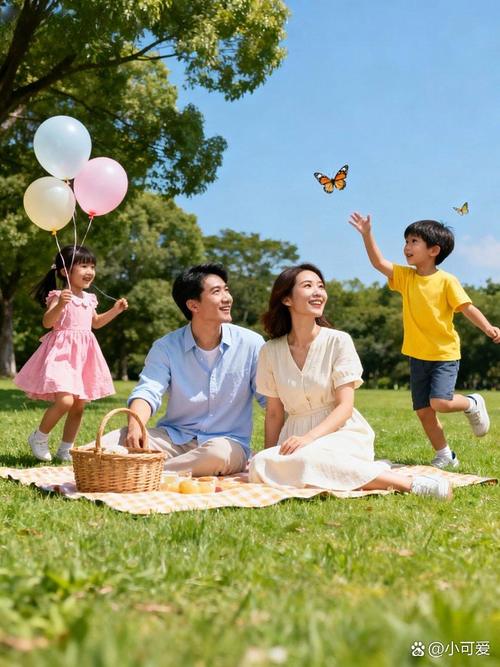 领养家庭亲子野餐温馨合影