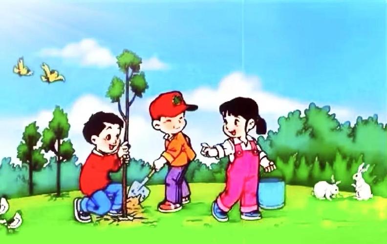 妈妈指着路边大树教幼儿认识自然