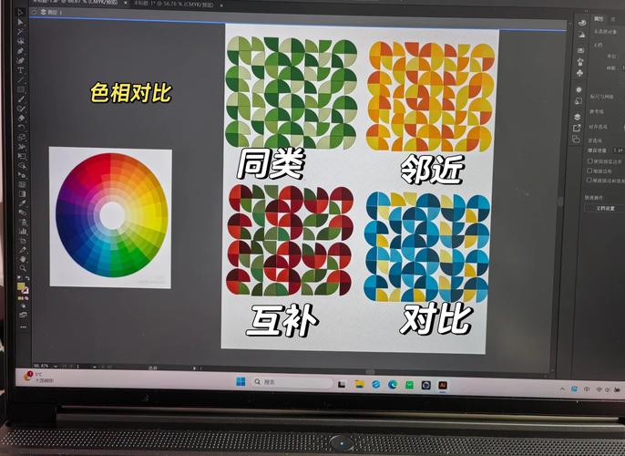设计师眯眼观察色彩对比搭配