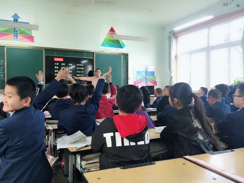 初中语文公开课上学生举手发言的后排视角