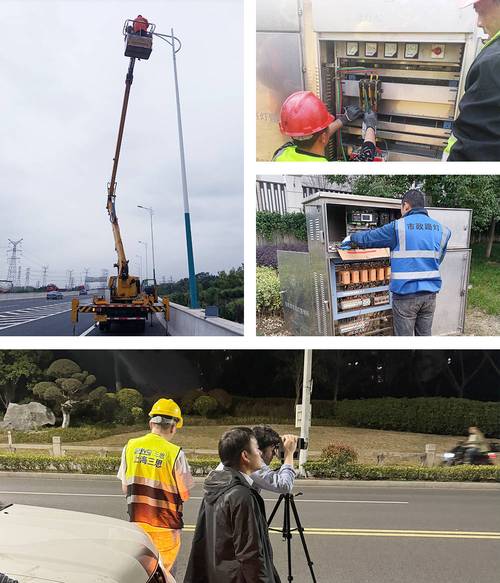 边缘计算设备在街边路灯杆上安装防水测试
