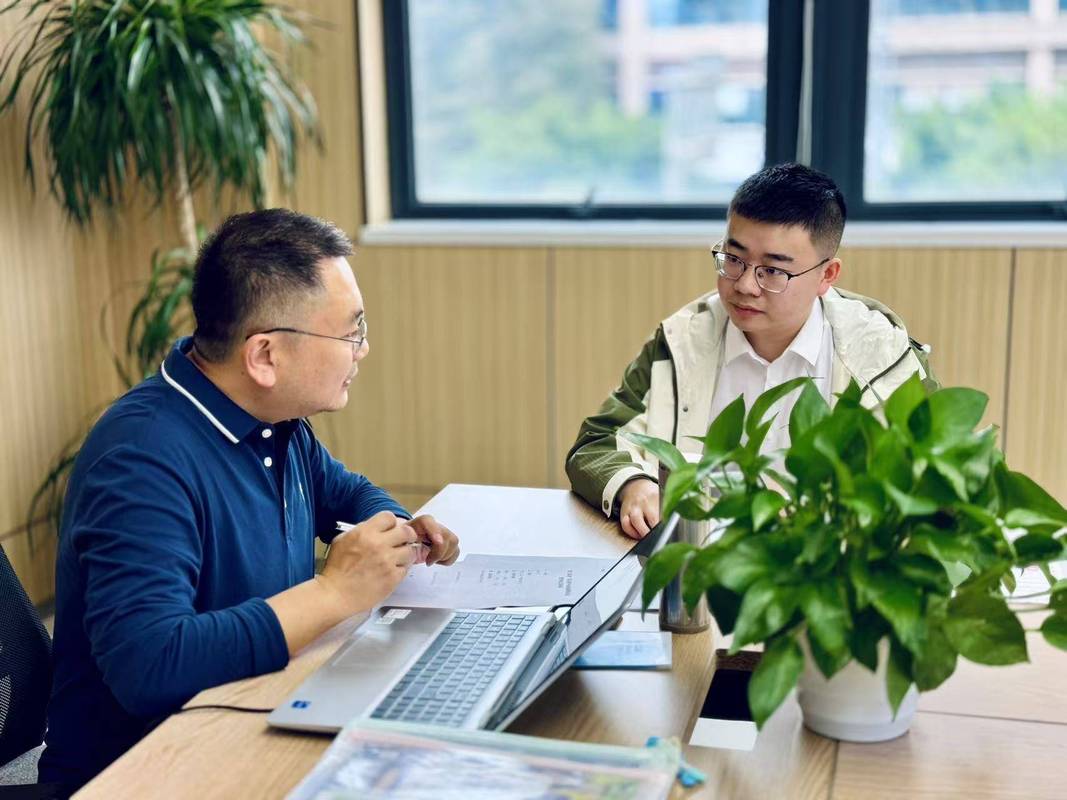 管理者在办公室指导年轻员工的日常场景