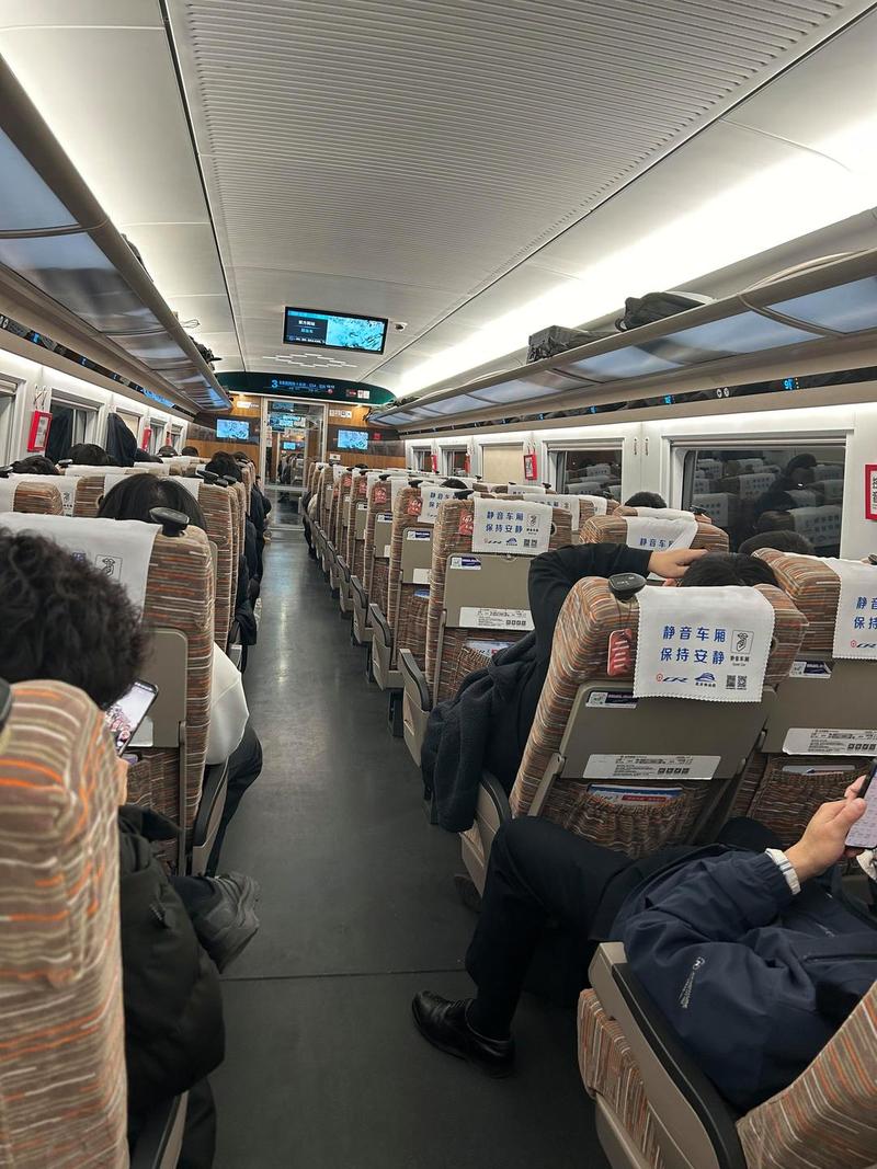 高铁车厢乘客斜靠休息实拍图